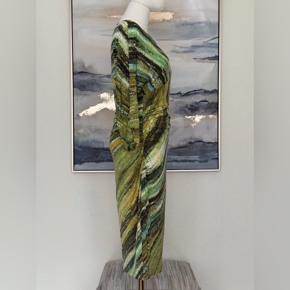 Suzi Chin for Maggy Boutique Green Abstract Draped Midi Dress-Elegant&Flatering - Picture 9 of 16